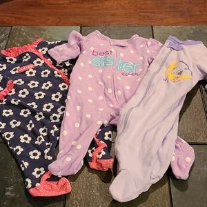Girls 3 pc lot: sleepers, size 0-3 months